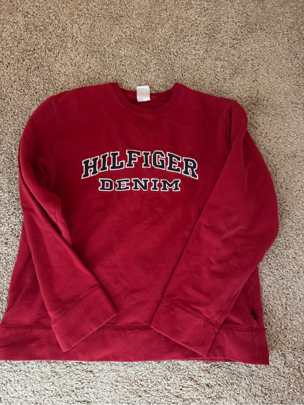 Tommy Hilfiger Red Crewneck Sweatshirt with Hilfiger Denim Logo